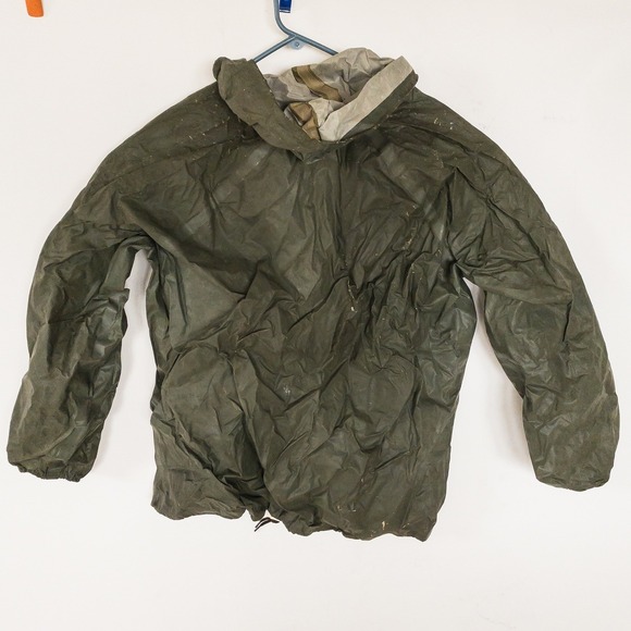 LL Bean Vintage Military issue Rain Jacket Anorak Olive Green Hooded Fragile - Picture 4 of 16